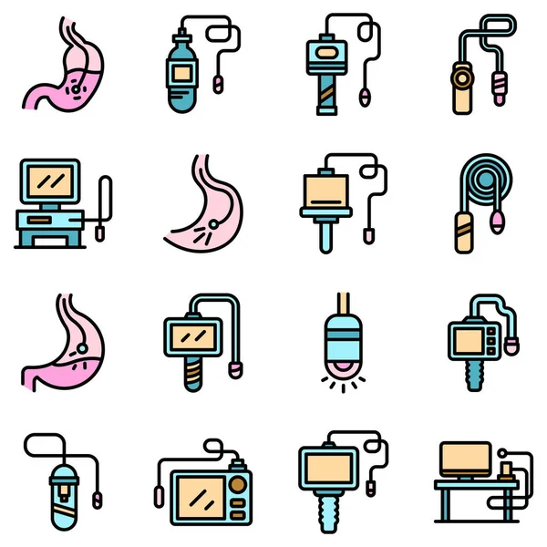 Endoscopio iconos conjunto vector plano — Vector de stock