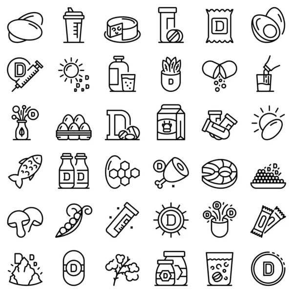 Vitamin D icons set, outline style