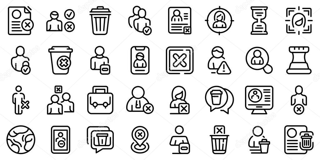 Delete user icons set, outline style