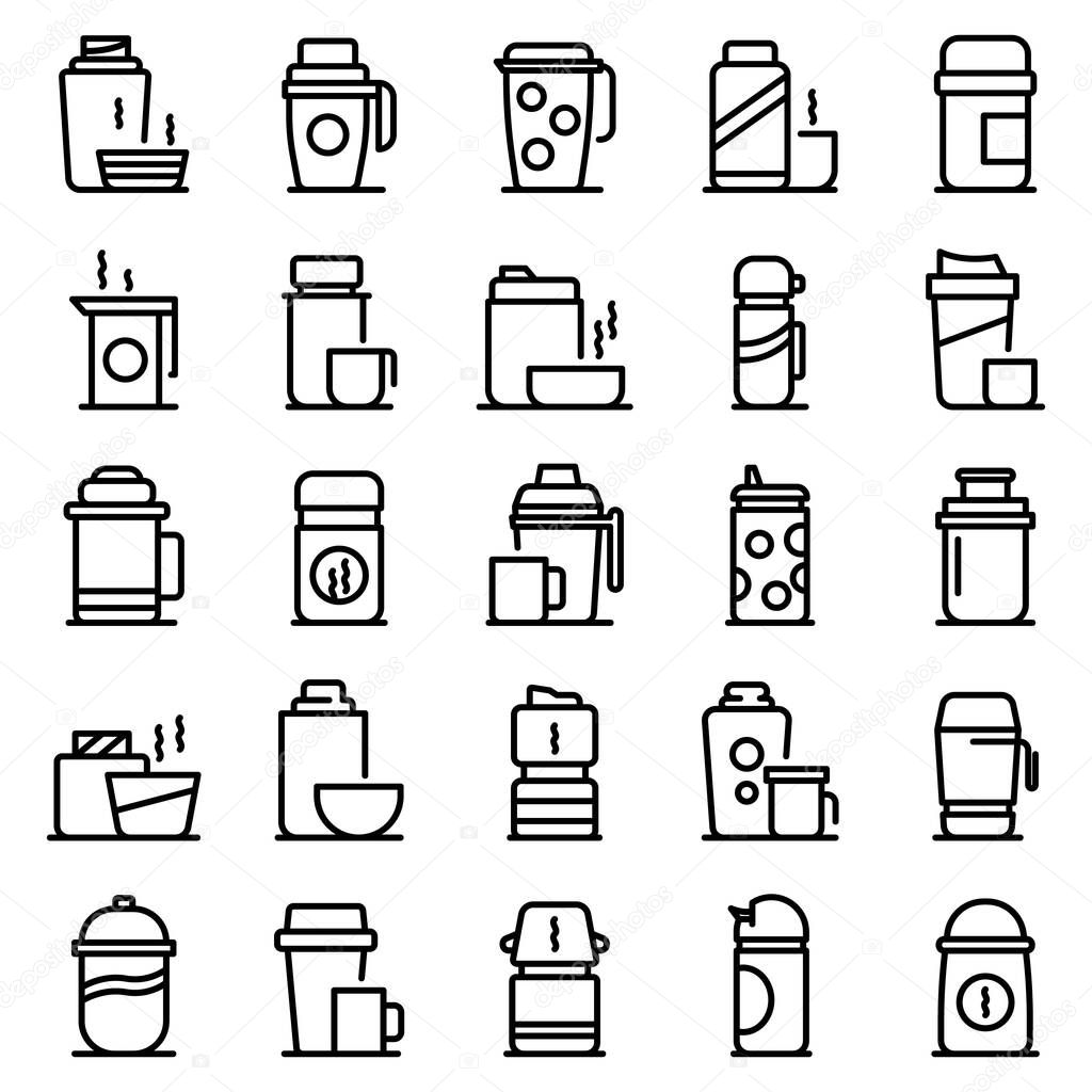 Thermo cup icons set, outline style