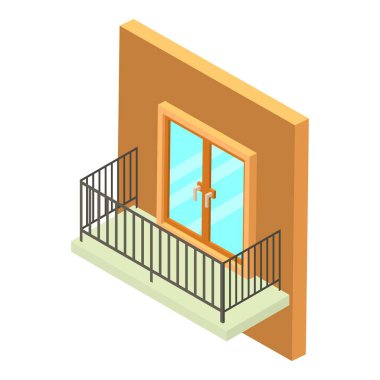 Dikdörtgen balkon simgesi. Web için dikdörtgen balkon vektör simgesinin Isometric çizimi