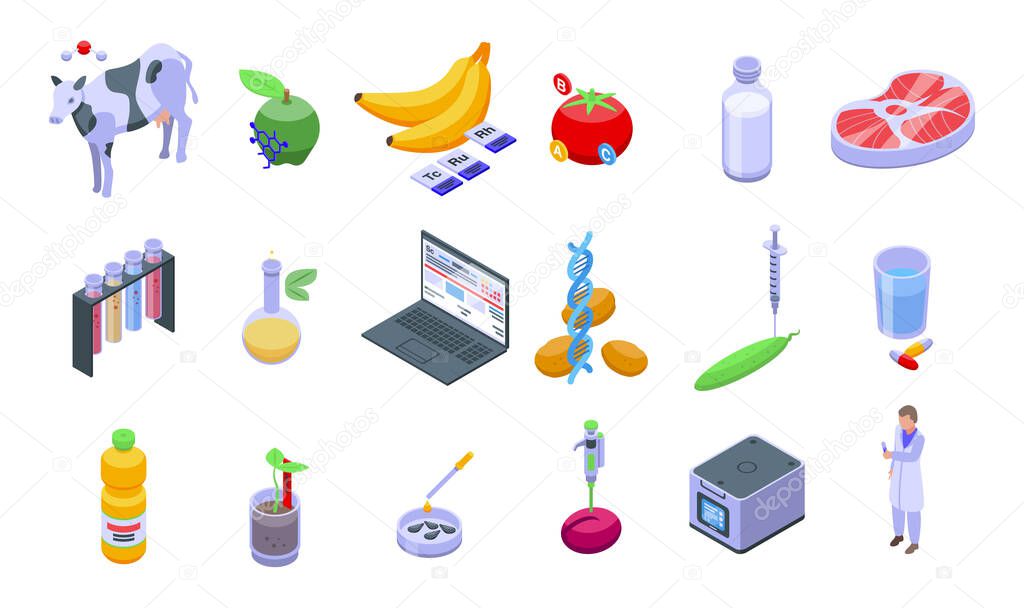 Gmo food icons set. Isometric set of gmo food vector icons for web design isolated on white background