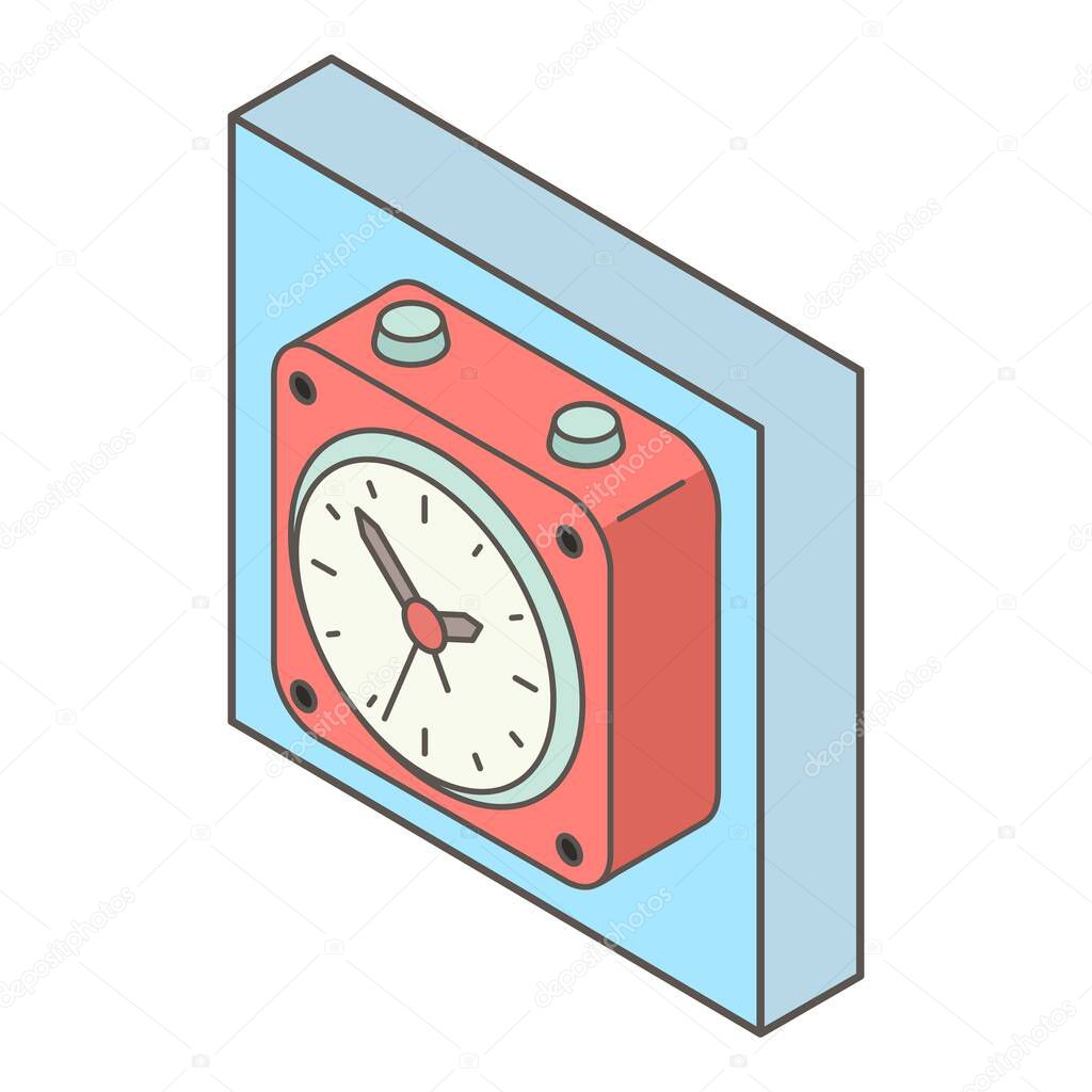 Red clock icon. Isometric illustration of red clock vector icon for web