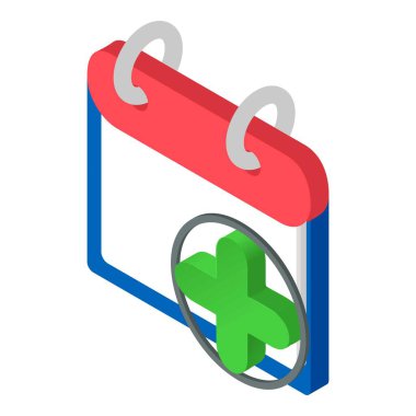 Takvim simgesi ekle. Takvimin Isometric illüstrasyonu Web için vektör simgesi ekle
