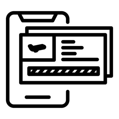 Uçak çevrimiçi bilet ikonu. Beyaz arkaplanda izole edilmiş web tasarımı için ana hat düzlemi çevrimiçi bilet vektör simgesi