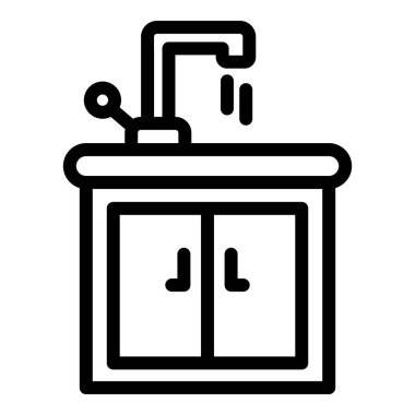 Lavabo dolabı ikonu. Beyaz arkaplanda izole edilmiş web tasarımı için kabine taşıyıcı simgesi taslağı