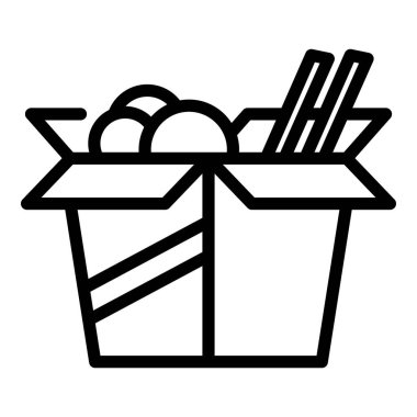 Asya yemek kutusu ikonu. Beyaz arkaplanda izole edilmiş web tasarımı için Asya gıda kutusu vektör simgesi taslağı