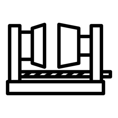 Fabrika basın makinesi simgesi. Beyaz arkaplanda izole edilmiş web tasarımı için ana hatlı makine makine vektör simgesi