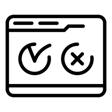 Çevrimiçi simge oylanıyor. Beyaz arkaplanda izole edilmiş web tasarımı için çevrimiçi vektör simgesi taslağı