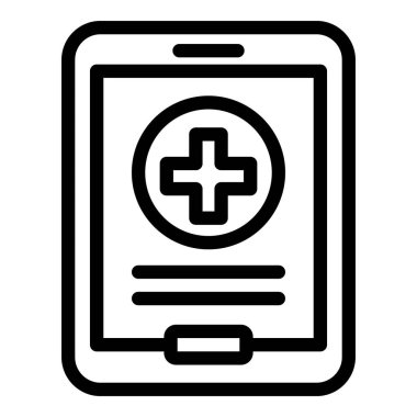 Gezici sağlık kartı simgesi. Beyaz arkaplanda izole edilmiş web tasarımı için mobil tıbbi kart vektör simgesi