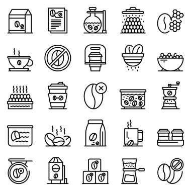 Kafeinsiz kahve ikonları seti, taslak biçimi