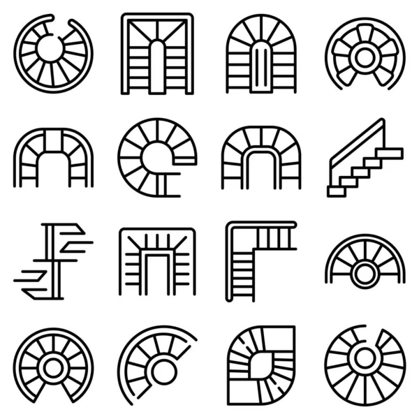 Escalera de caracol iconos conjunto, estilo de contorno — Archivo Imágenes Vectoriales