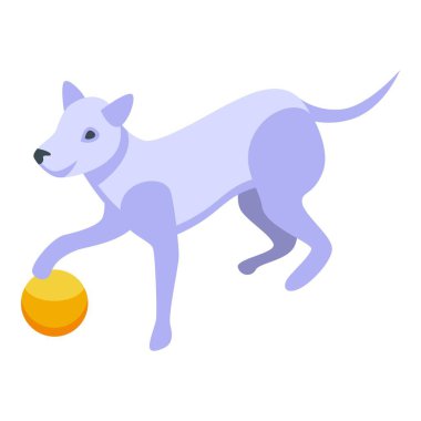 Lastik top ikonuna sahip oyuncu köpek, izometrik stil