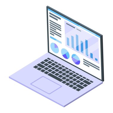 Laptop yatırımları simgesi, izometrik biçim