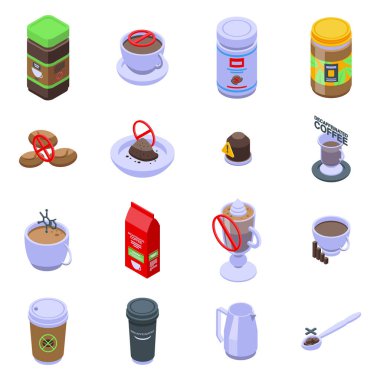 Kafeinsiz kahve ikonları seti, izometrik stil