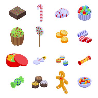Noel şekeri simgeleri ayarlandı, izometrik biçim