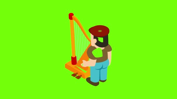 Harper muzikant icoon animatie — Stockvideo