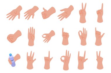 Hand gestures icons set, isometric style clipart