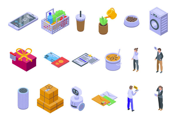 Personal assistant icons set, isometric style