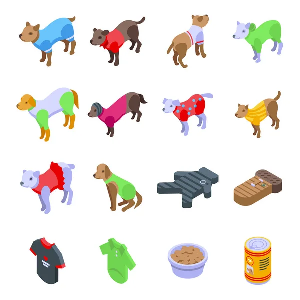 Set di icone per vestiti per cani, in stile isometrico — Vettoriale Stock