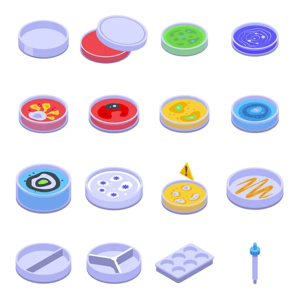 Petri dish icons set, isometric style — Stock Vector