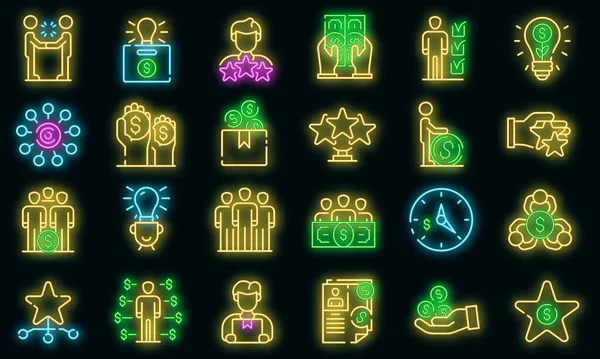 Crowdfunding icons set vector neon — Stock Vector