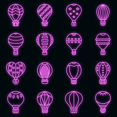 Hava balonu simgeleri vektör neonu belirledi