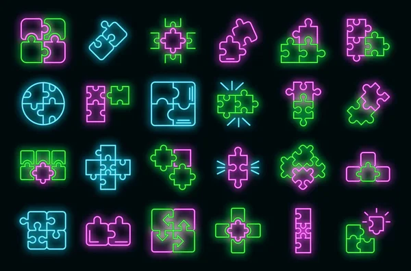 Jigsaw icons set vector neon — Stock Vector