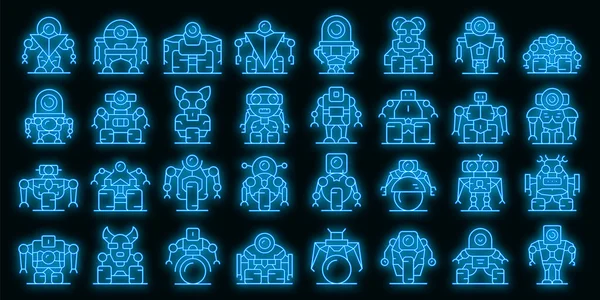 Robot-transformador iconos conjunto vector neón — Vector de stock