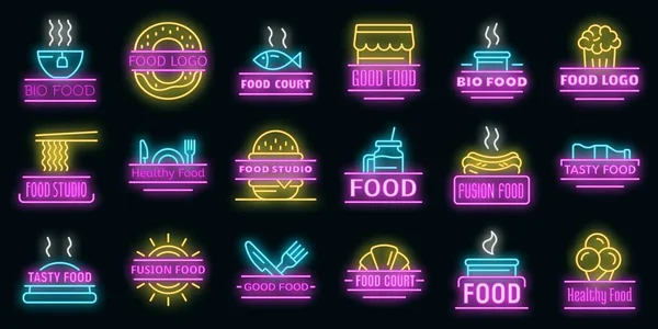 Yemek mahkemeleri kahvaltı logosu vektör neon — Stok Vektör