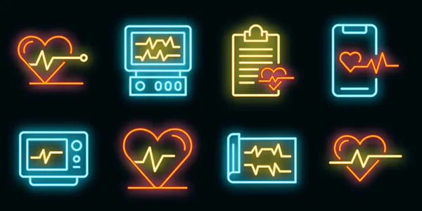Icone elettrocardiografiche impostate neon vettoriale — Vettoriale Stock