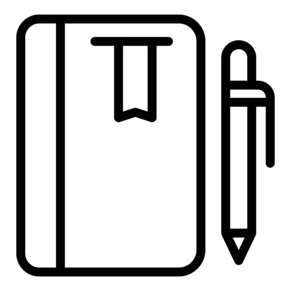 Notebook and pen icon, outline style — Stock Vector