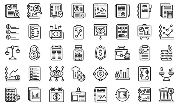 Conjunto de iconos de planificación financiera, estilo de esquema — Archivo Imágenes Vectoriales