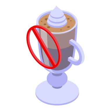 Kafeinsiz latte cam ikonu, izometrik stil