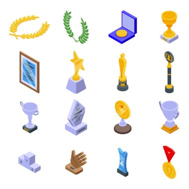 Kazanan ödül simgeleri seti, izometrik biçim