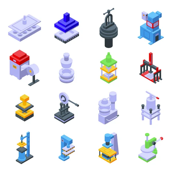 Press form machines icons set, isometric style — Stock Vector