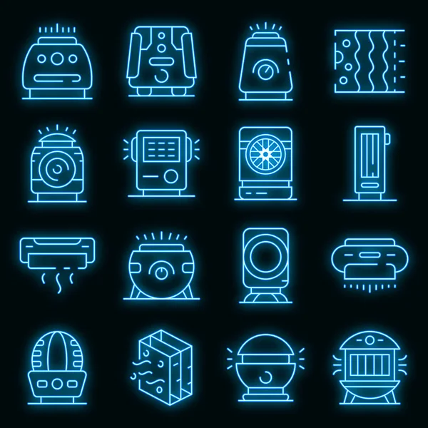 Iconos purificador de aire conjunto vector neón — Vector de stock