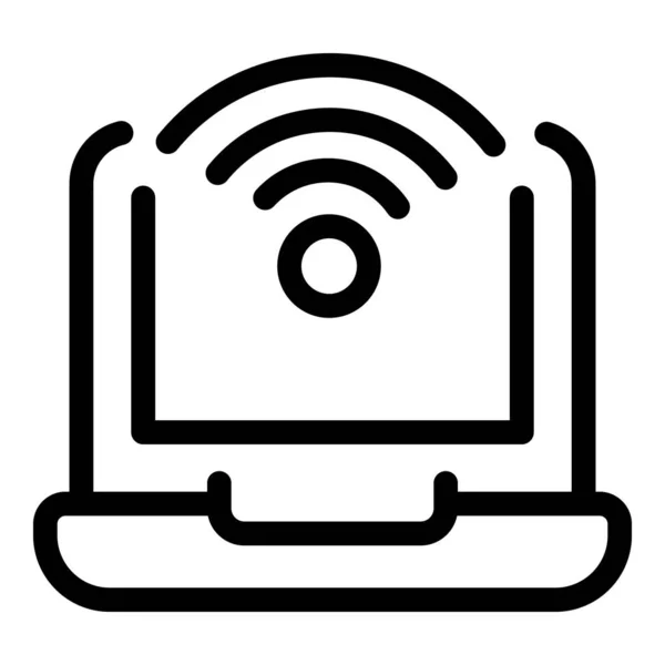 Laptop wifi icoon, outline stijl — Stockvector