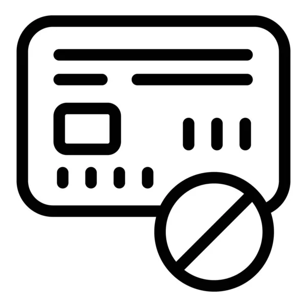 Karta kredytowa odrzuca ikonę płatności, styl zarysu — Wektor stockowy