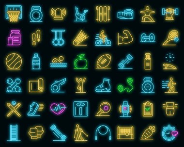 Açık hava fitness simgeleri vektör neonlarını ayarlayın