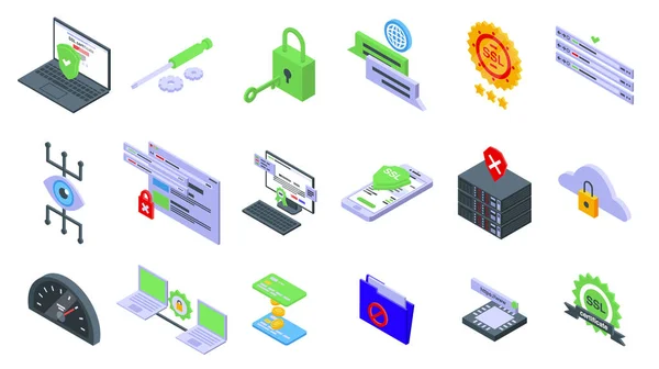 SSL certificate icons set, isometric style — Stock Vector