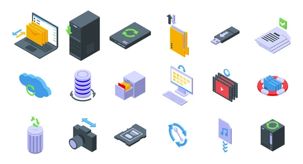 Conjunto de iconos de copias de seguridad, estilo isométrico — Vector de stock