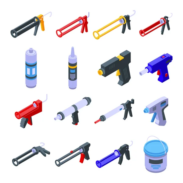 Conjunto de ícones de pistola de calafetar de silicone, estilo isométrico —  Vetores de Stock