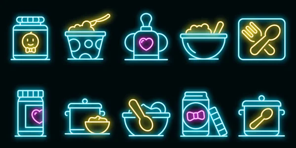 Ensemble d'icônes de cuisine bébé vecteur néon — Image vectorielle