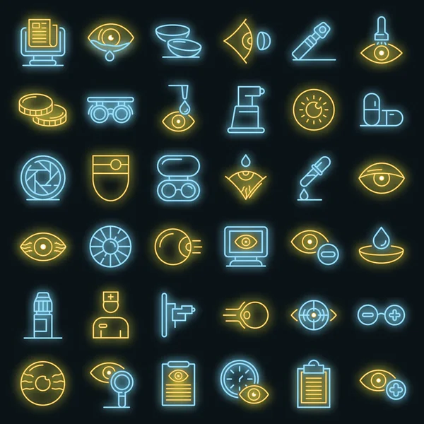 Eye examination icons set vector neon — Stock Vector