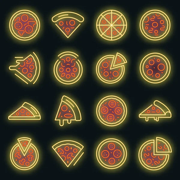 Pizza-Symbole setzen Vektor-Neon — Stockvektor