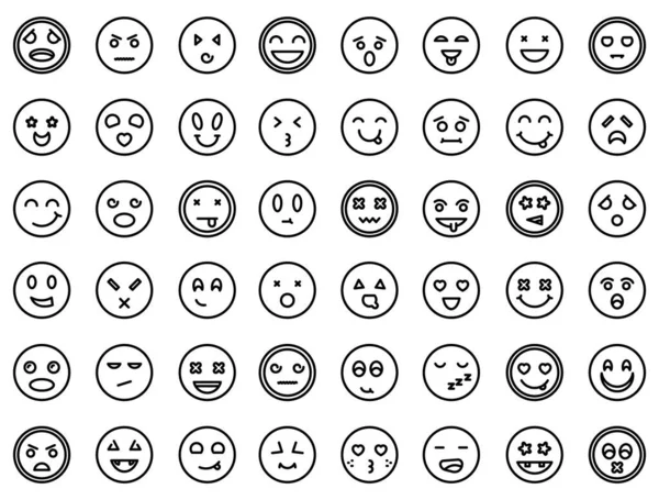 Conjunto de iconos de caras sonrientes, estilo de esquema — Archivo Imágenes Vectoriales