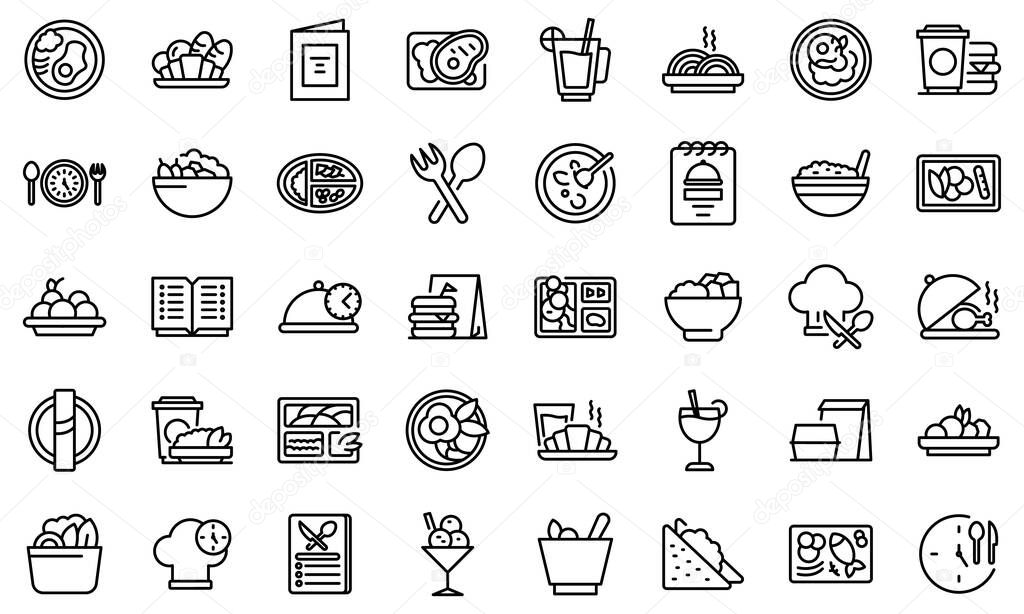 Business lunch icons set, outline style