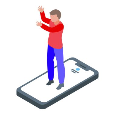 Dans eden akıllı telefon çevrimiçi parti simgesi, izometrik biçim