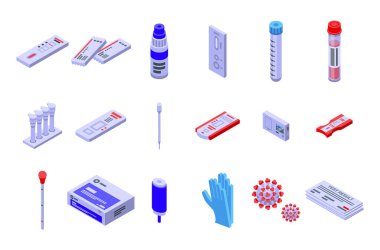 Covid test simgeleri ayarlandı, izometrik biçim